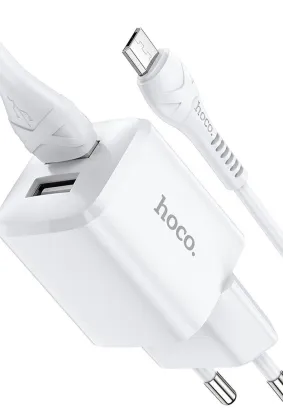 HOCO ładowarka sieciowa 2xUSB + kabel do Micro 2,4A N8 Briar biała.