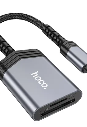 HOCO czytnik kart pamięci 2w1 do iPhone Lightning 8-pin UA25 szary