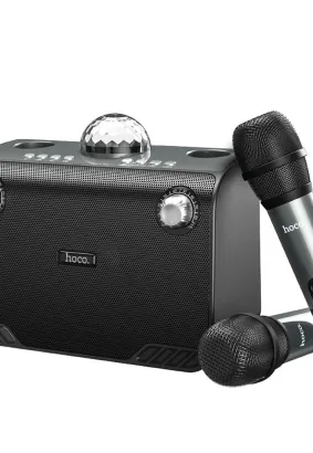 HOCO głośnik bluetooth + 2 x bezprzewodowe mikrofony + kula disco BS41 Plus czarny