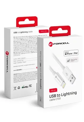 FORCELL kabel USB A do Lightning 8-pin MFi 2,4A/5V 12W C703 1m biały