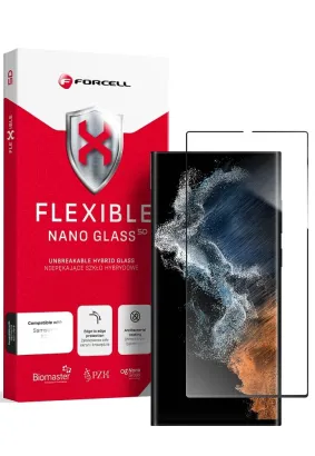 Forcell Flexible 5D - szkło hybrydowe do Samsung Galaxy S22 Ultra czarny (Hot Bending) - działający czytnik