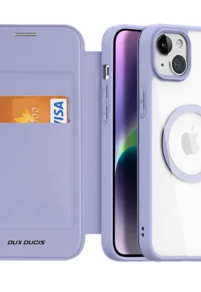 DUX DUCIS Skin X Pro - futerał z klapką kompatybilny z MagSafe do Apple iPhone 15 Plus fioletowy