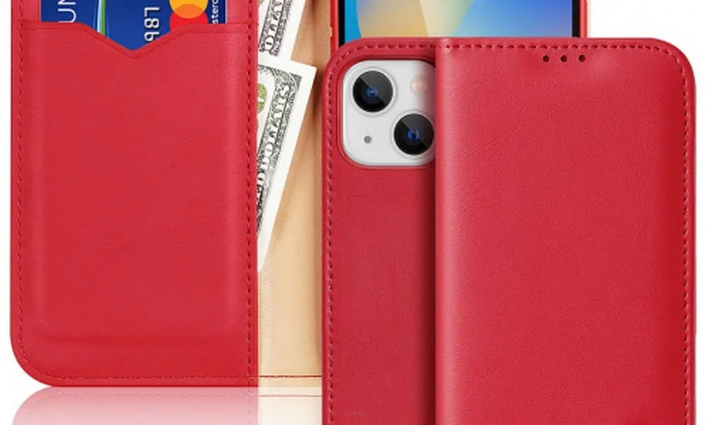 DUX DUCIS Hivo - skórzane etui portfelik do Apple iPhone 15 Plus czerwone