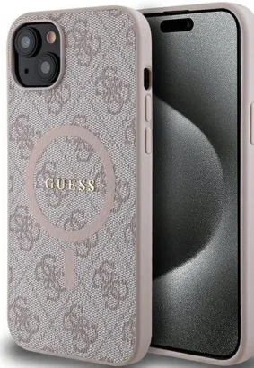 Oryginalne Etui GUESS Hardcase GUHMP15SG4GFRP do iPhone 15 (Kompatybilny z Magsafe / 4G Ring classic logo / różowy)