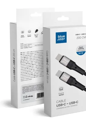 Kabel Blue Star z oplotem ze złączem USB C do USB C 3A 60W 2m