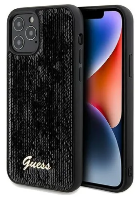 GUESS futerał do IPHONE 12 / 12 Pro GUHCP12MPSFDGSK (Sequin Script Metal) czarny