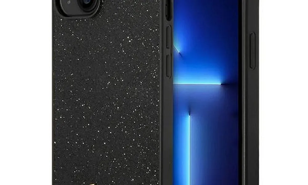 Oryginalne Etui GUESS Hardcase GUHCP14SHGGSHK do iPhone 14 (Glitter Flakes Script Metal Logo / czarny)