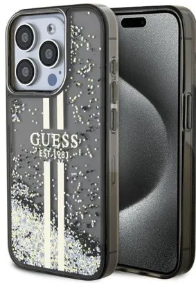 GUESS futerał do IPHONE 15 Pro Max GUHCP15XLFCSEGK (Liquid Glitter Gold Stripes) czarny