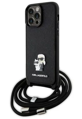 Oryginalne Etui KARL LAGERFELD Hardcase KLHCP14XSAKCPSK do iPhone 14 Pro Max (Saffiano KC Metal PIN Crossbody / czarny)