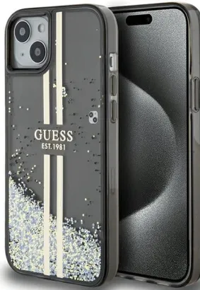 GUESS futerał do IPHONE 15 GUHCP15SLFCSEGK (Liquid Glitter Gold Stripes) czarny