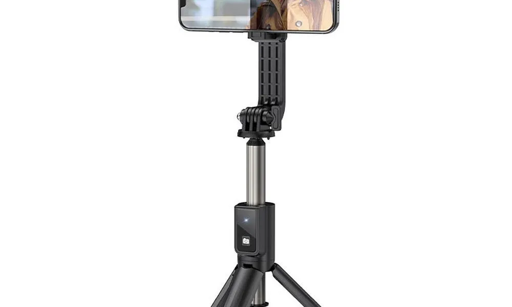 HOCO uchwyt selfie stick tripod z bezprzewodowym pilotem Aluminium Gimbal K15 czarny