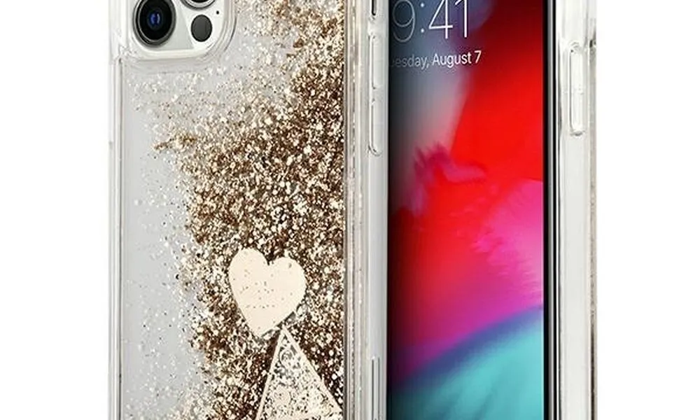 Oryginalne Etui GUESS Hardcase GUOHCP12MGLHFLGO do iPhone 12/12 Pro (Liquide Glitter Charms / złoty)