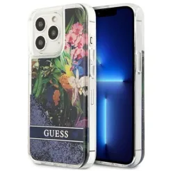 GUESS futerał do IPHONE 13 Pro GUHCP13LLFLSB (Glitter Flower) niebieski