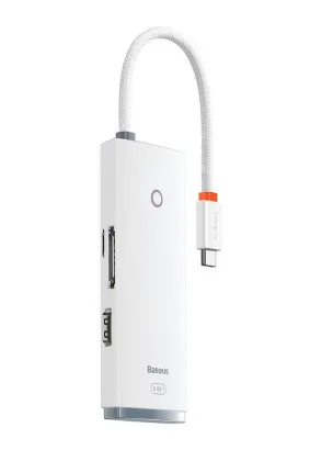 BASEUS HUB adapter przejściówka 6w1 Typ C do HDMI / 2x USB 3.0 / Typ C / SD/TF biały WKQX050002