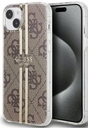 GUESS futerał do IPHONE 15 GUHCP15SH4PSEGW (4G Gold Stripe) brązowy