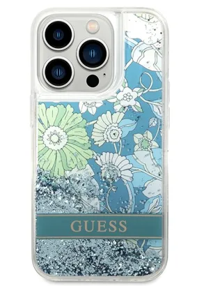 GUESS futerał do IPHONE 14 Pro GUHCP14LLFLSN (Liqide Glitter Flower) zielony