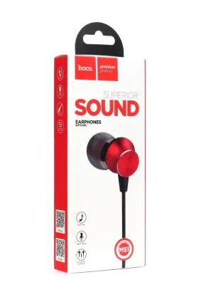 HOCO zestaw słuchawkowy / słuchawki dokanałowe jack 3,5mm z mikrofonem M51 czerwony