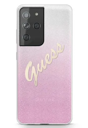 Oryginalne Etui GUESS Hardcase GUHCS21LPCUGLSPI do Samsung S21 Ultra (Glitter Gradient Script / różowy)
