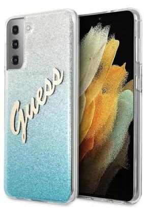 Oryginalne Etui GUESS Hardcase GUHCS21MPCUGLSBL do Samsung S21 Plus (Glitter Gradient Script / niebieski)