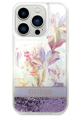 Oryginalne Etui GUESS Hardcase GUHCP14LLFLSU do iPhone 14 PRO (Liqide Glitter Flower / purpurowy)