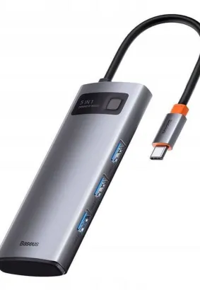 BASEUS HUB adapter przejściówka 5w1 Typ C na 3x USB3.0 / PD / PC / HDMI / 30Hz szary WKWG020013
