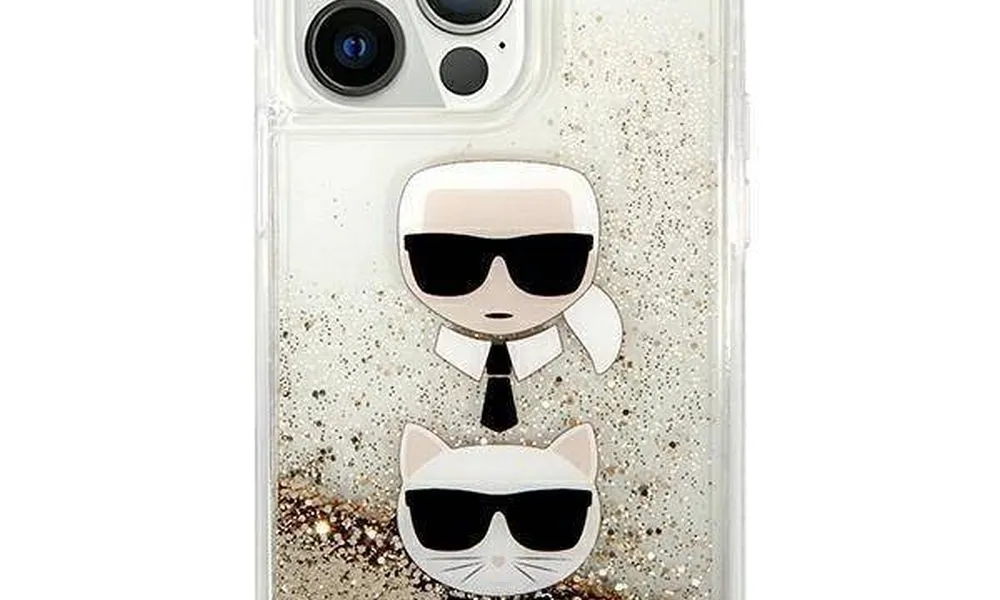 Oryginalne Etui KARL LAGERFELD Hardcase KLHCP13LKICGLD do iPhone 13 PRO (Liquid Glitter 2 Heads / złoty)