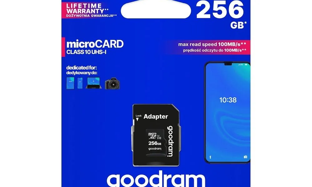 Karta Pamięci GOODRAM microSD 256GB CLASS 10 UHS I 100MB/s z adapterem SD
