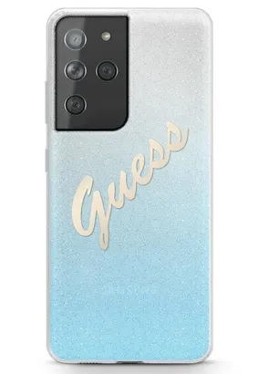 Oryginalne Etui GUESS Hardcase GUHCS21LPCUGLSBL do Samsung S21 Ultra (Glitter Gradient Script / niebieski)
