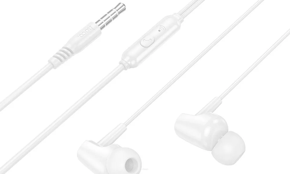 HOCO zestaw słuchawkowy / słuchawki dokanałowe jack 3,5mm z mikrofonem M112 białe