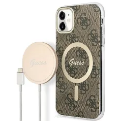 Originalny Zestaw GUESS GUBPN61H4EACSW do iPhone 11 (Bundle Pack / Kompatybilny z Magsafe: Case + Charger / 4G / Złoty - Brązowy)