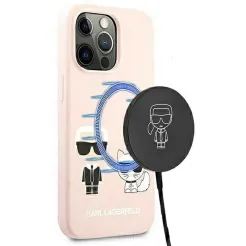 Oryginalne Etui KARL LAGERFELD Hardcase KLHMP13LSSKCI do iPhone 13 PRO (Ikonik Karl and Choupette + MAG / jasny róż)