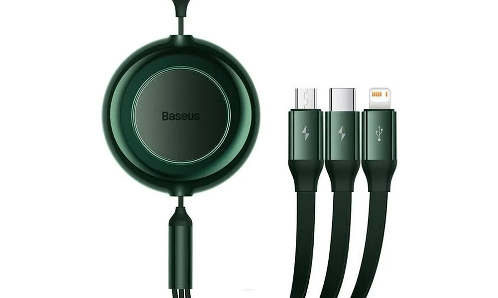 BASEUS kabel USB do Micro/Lighting/Typ C 3w1 Bright Mirror 2 Power Delivery 1.1m zielony CAMJ010006
