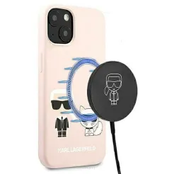 Oryginalne Etui KARL LAGERFELD Hardcase KLHMP13MSSKCI do iPhone 13 (Ikonik Karl and Choupette + MAG / jasny róż)