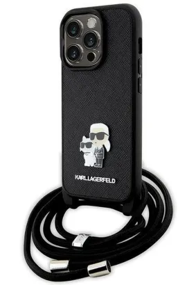 Oryginalne Etui KARL LAGERFELD Hardcase KLHCP14LSAKCPSK do iPhone 14 Pro (Saffiano KC Metal PIN Crossbody / czarny)