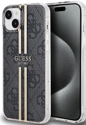 GUESS futerał do IPHONE 15 GUHCP15SH4PSEGK (4G Gold Stripe) czarny