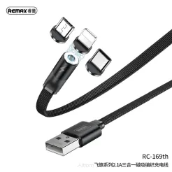 REMAX kabel USB magnetyczny 3w1 2,1A do iPhone Lightning 8-pin + Typ C + Micro RC-169th czarny