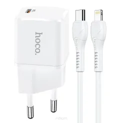 HOCO ładowarka sieciowa Typ C + kabel Typ C do iPhone Lightning 8-pin Power Delivery 20W Starter N10 biała
