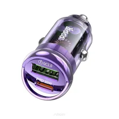 HOCO ładowarka samochodowa Typ C PD30W + USB QC 3.0 Z53A VISION transparentny fiolet