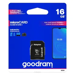 Karta Pamięci GOODRAM microSD 16GB CLASS 10 UHS I 100MB/s z adapterem SD