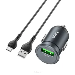 HOCO ładowarka samochodowa USB QC3.0 18W Mighty + kabel Typ C Z43 szara