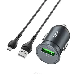 HOCO ładowarka samochodowa USB QC3.0 18W Mighty + kabel Micro Z43 szara