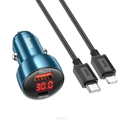 HOCO ładowarka samochodowa USB QC 3.0 + Typ C + kabel Typ C do Typ C PD 48W Leader Z50 niebieska