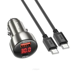 HOCO ładowarka samochodowa USB QC 3.0 + Typ C + kabel Typ C do Typ C PD 48W Leader Z50 metal szary