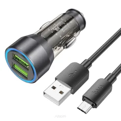 HOCO ładowarka samochodowa 2 x USB QC 18W + kabel USB do Micro NZ12 transparentna czarna
